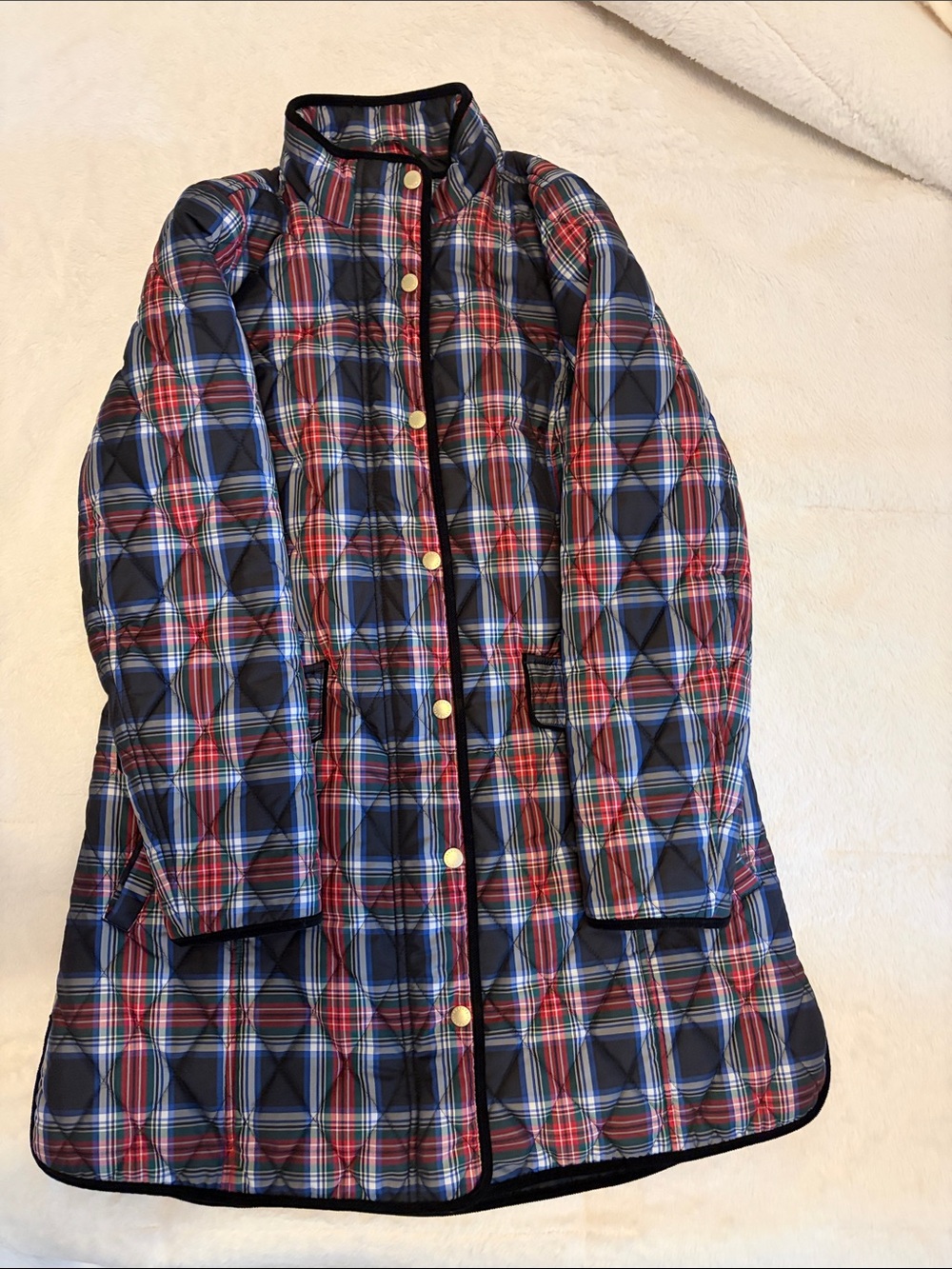 Talbots Quilted Plaid Puffer Jacket - Navy, Red & Blue